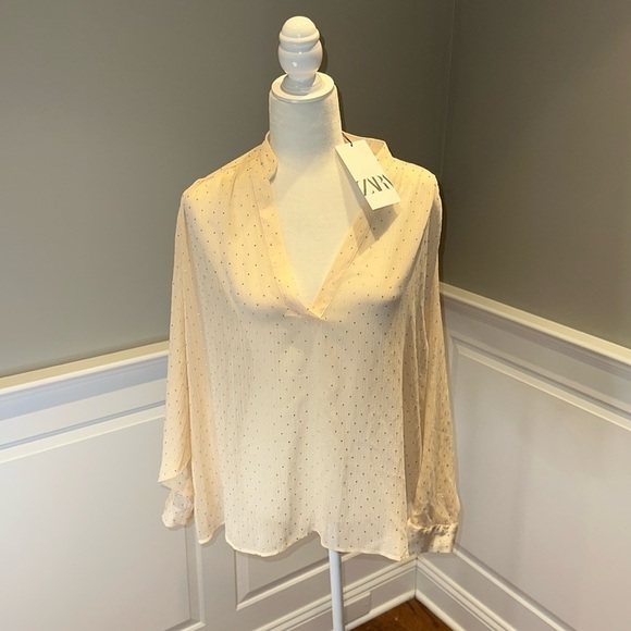 Zara Rhinestone Cream Sheer Blouse - Picture 4 of 6
